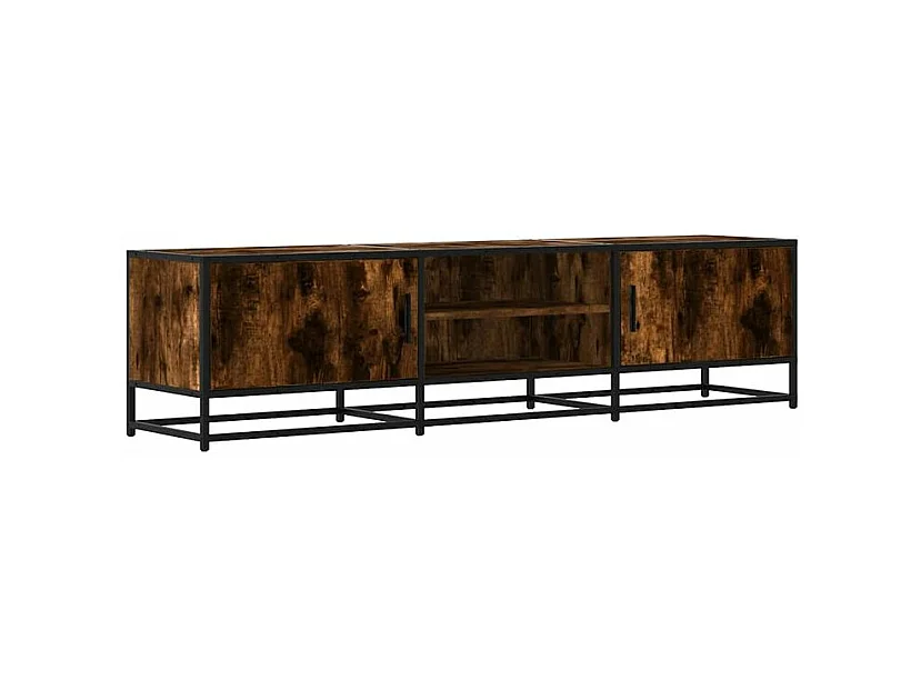 Meuble TV chêne fumé 160x35x41 bois d'ingénierie et métal