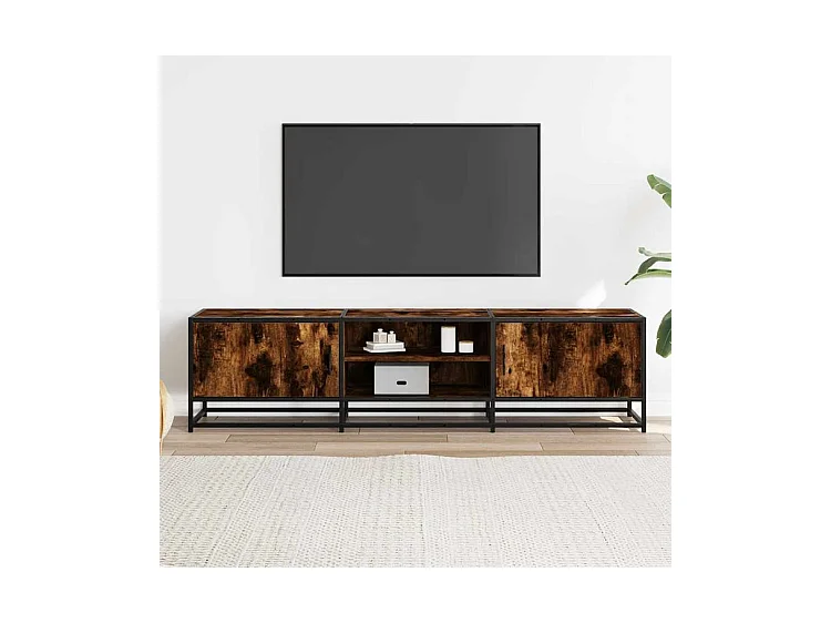 Meuble TV chêne fumé 160x35x41 bois d'ingénierie et métal