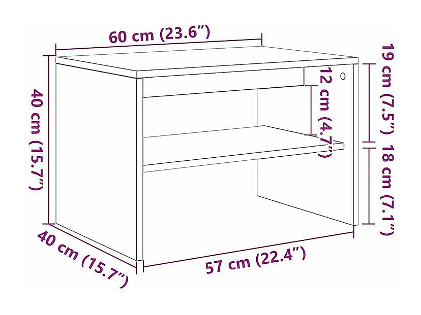 Meuble TV chêne artisanal 60x40x40 bois d'ingénierie