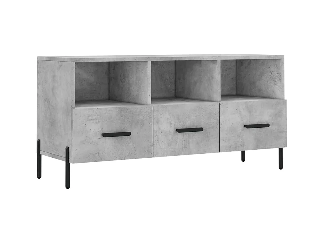 Meuble TV gris béton 102x36x50 bois d'ingénierie