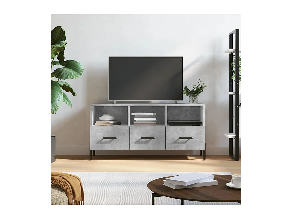 Meuble TV gris béton 102x36x50 bois d'ingénierie