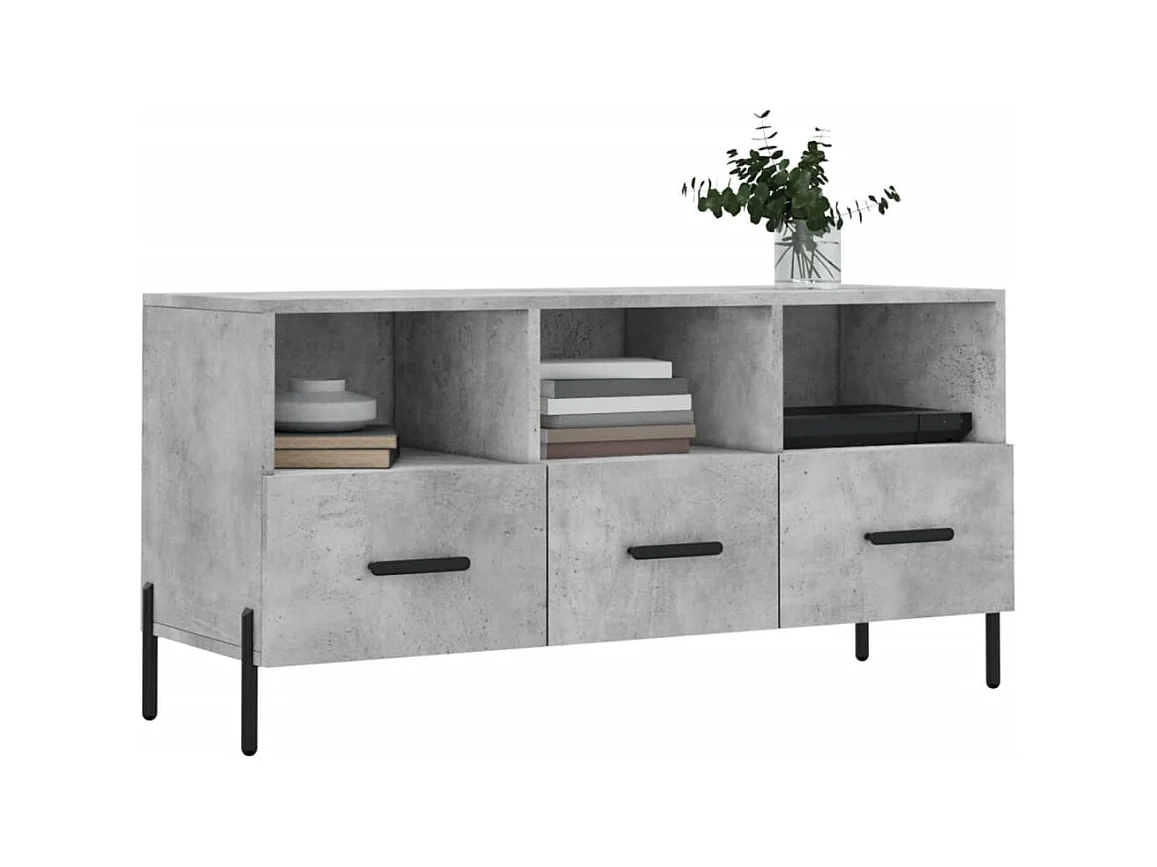 Meuble TV gris béton 102x36x50 bois d'ingénierie