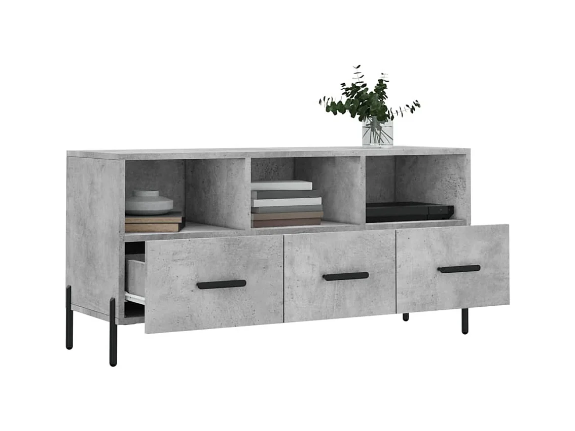 Meuble TV gris béton 102x36x50 bois d'ingénierie