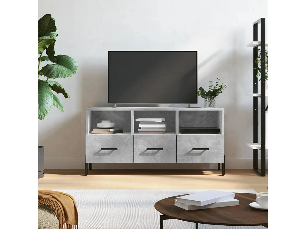 Meuble TV gris béton 102x36x50 bois d'ingénierie