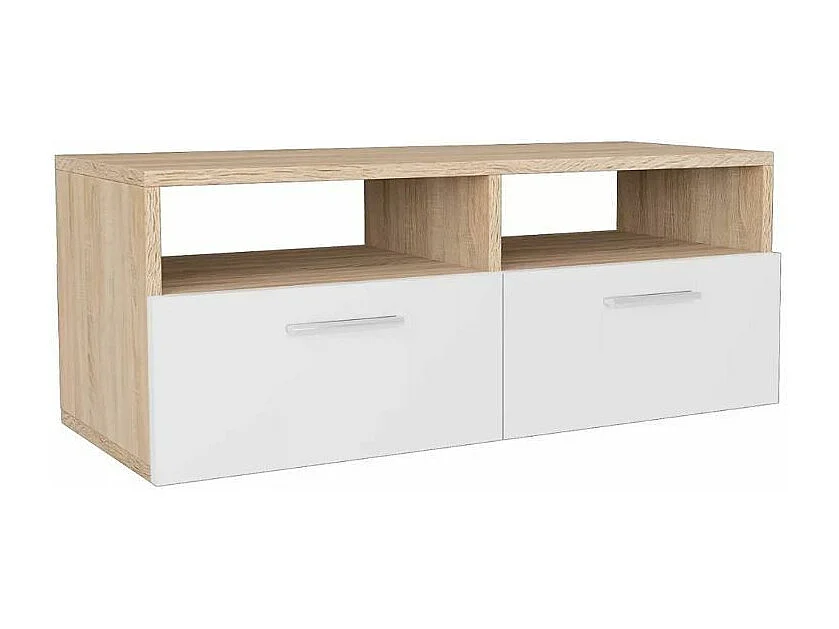 Meuble TV 2 portes 2 niches bois chêne clair et blanc Chickie L95xH36xP35