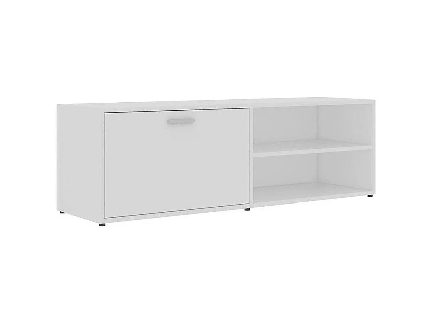 Meuble TV 1 porte 2 niches bois blanc Issero 120cm