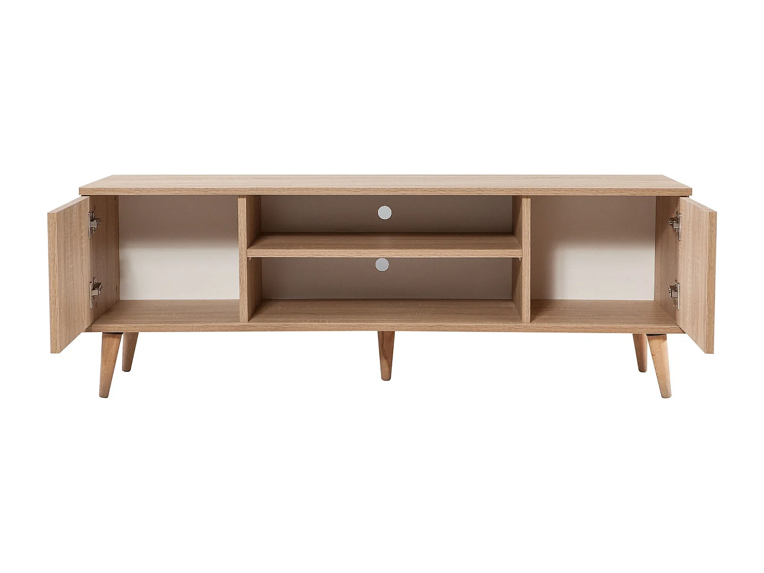 Meuble TV en bois clair à lamelles avec niche Kiza 740