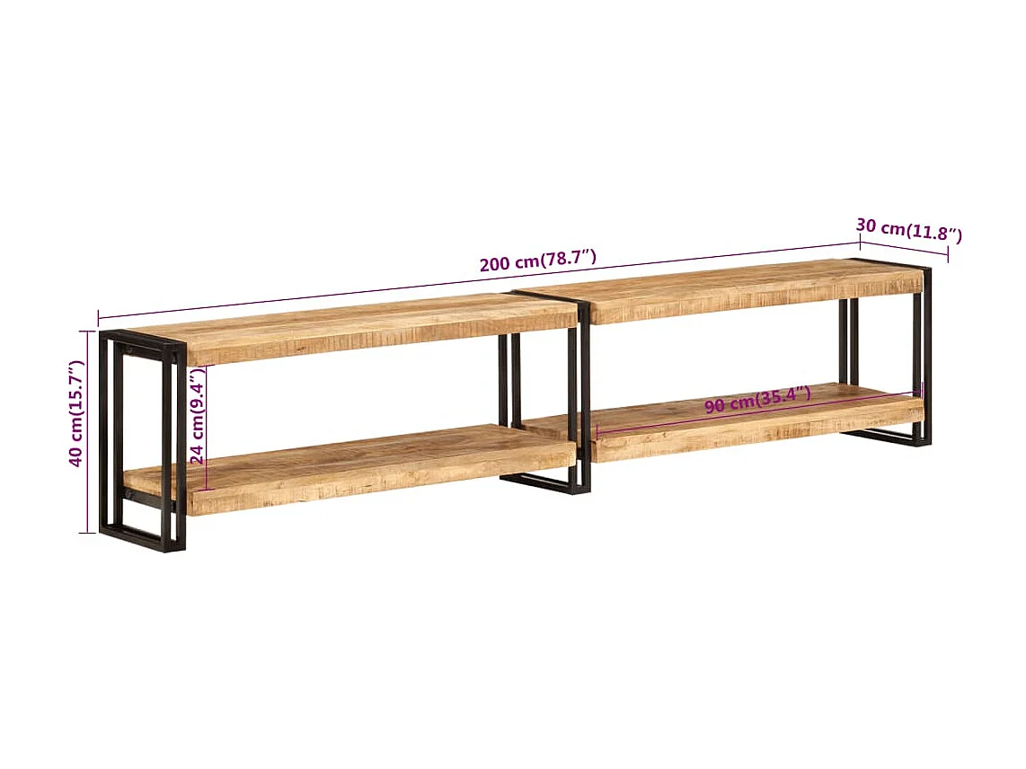 Meuble TV 200x30x40 bois massif de manguier