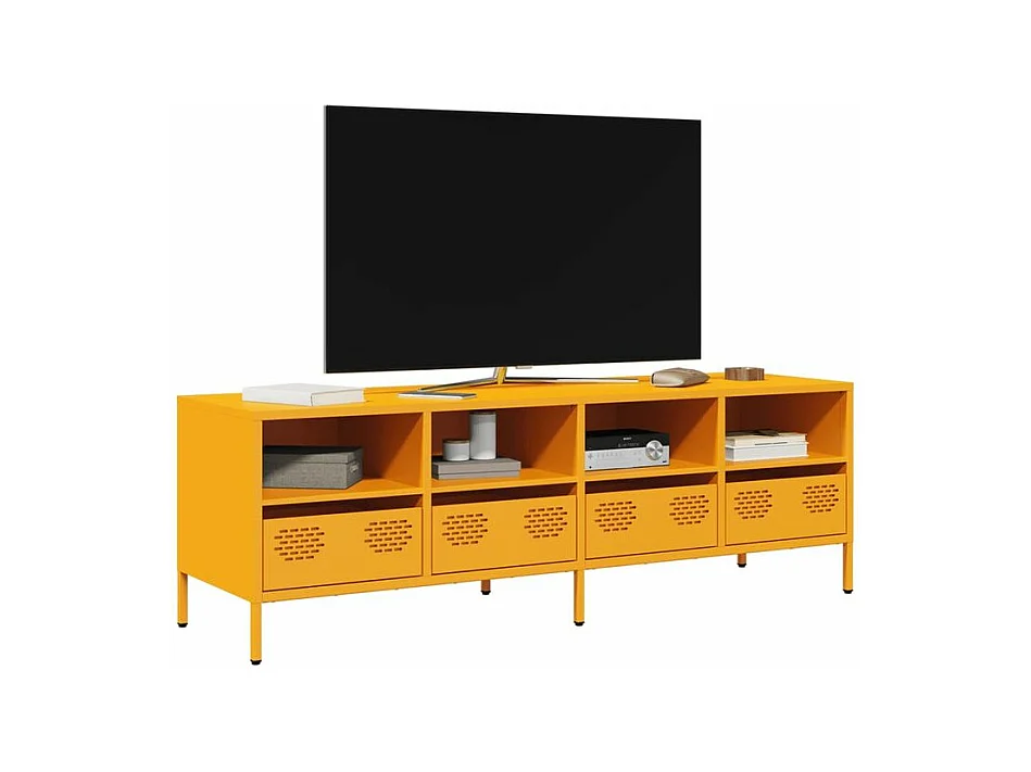 Meuble TV jaune moutarde 135x39x43,5 acier laminé à froid