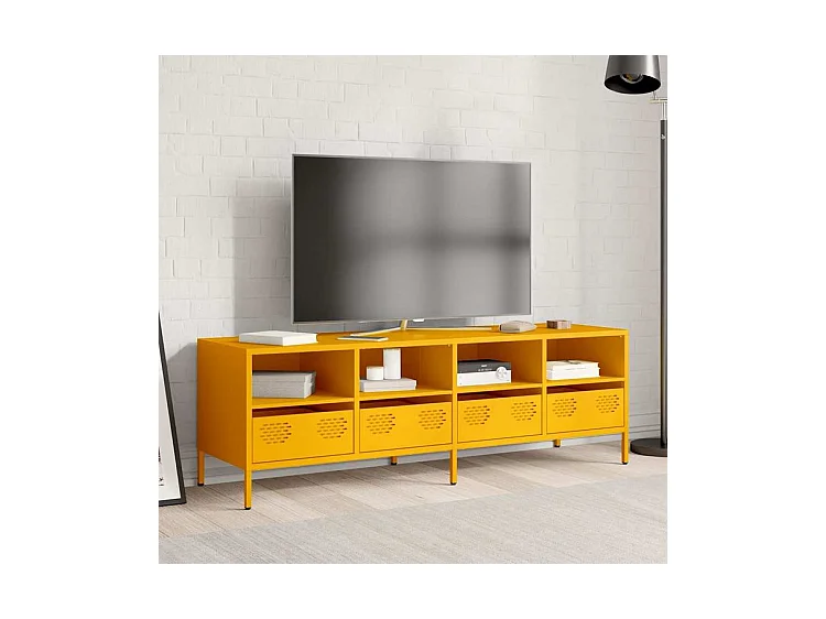 Meuble TV jaune moutarde 135x39x43,5 acier laminé à froid