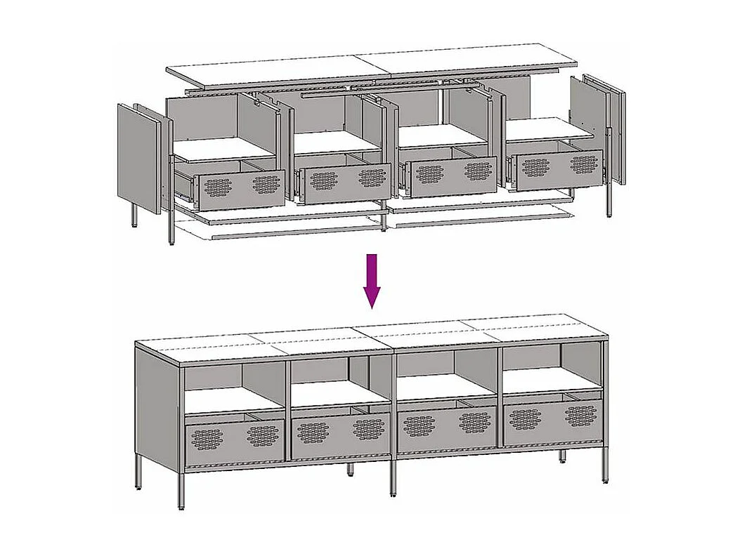 Meuble TV jaune moutarde 135x39x43,5 acier laminé à froid