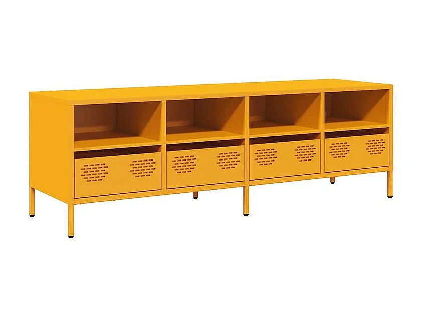 Meuble TV jaune moutarde 135x39x43,5 acier laminé à froid