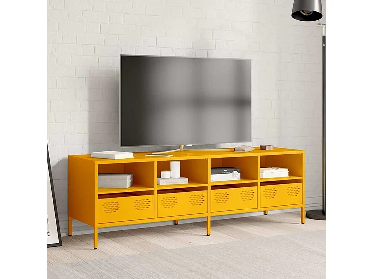 Meuble TV jaune moutarde 135x39x43,5 acier laminé à froid