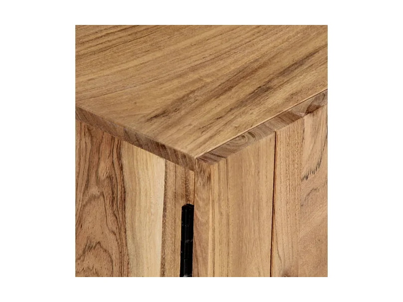 Meuble TV 2 portes acacia massif clair et pieds métal noir Paula