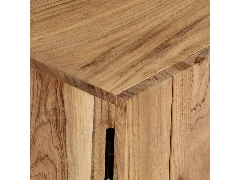 Meuble TV 2 portes acacia massif clair et pieds métal noir Paula