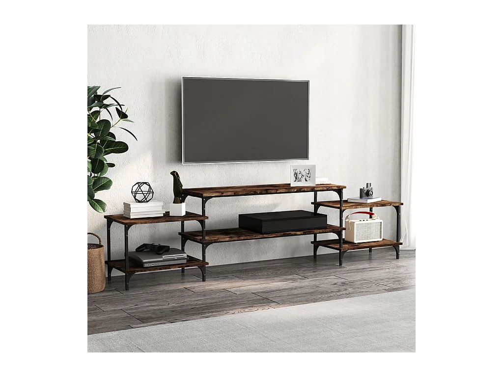 Meuble TV chêne fumé 197x35x52 bois d'ingénierie