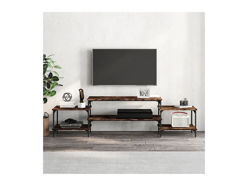 Meuble TV chêne fumé 197x35x52 bois d'ingénierie