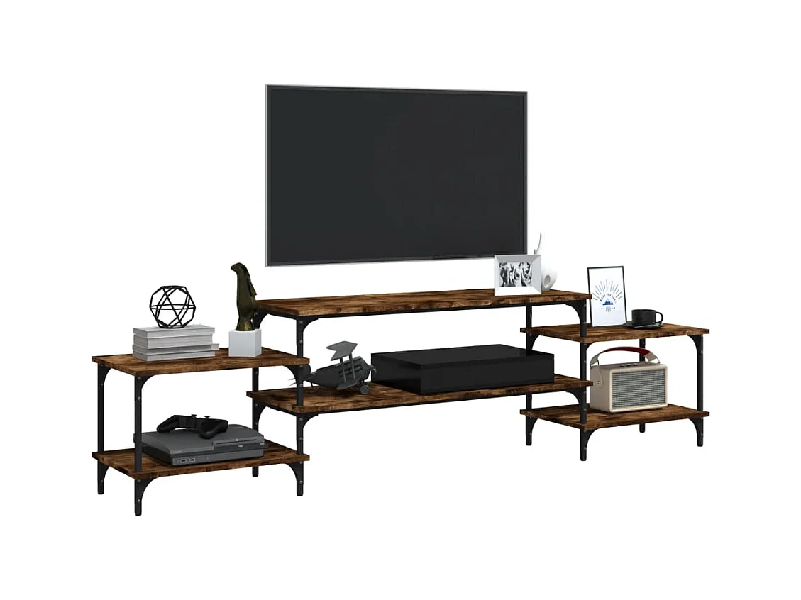 Meuble TV chêne fumé 197x35x52 bois d'ingénierie