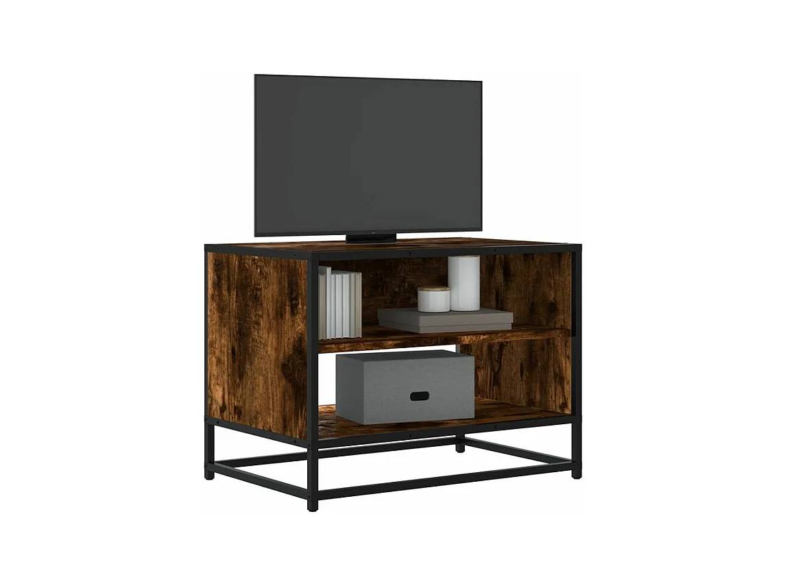 Meuble TV chêne fumé 61x40x46 bois d'ingénierie et métal