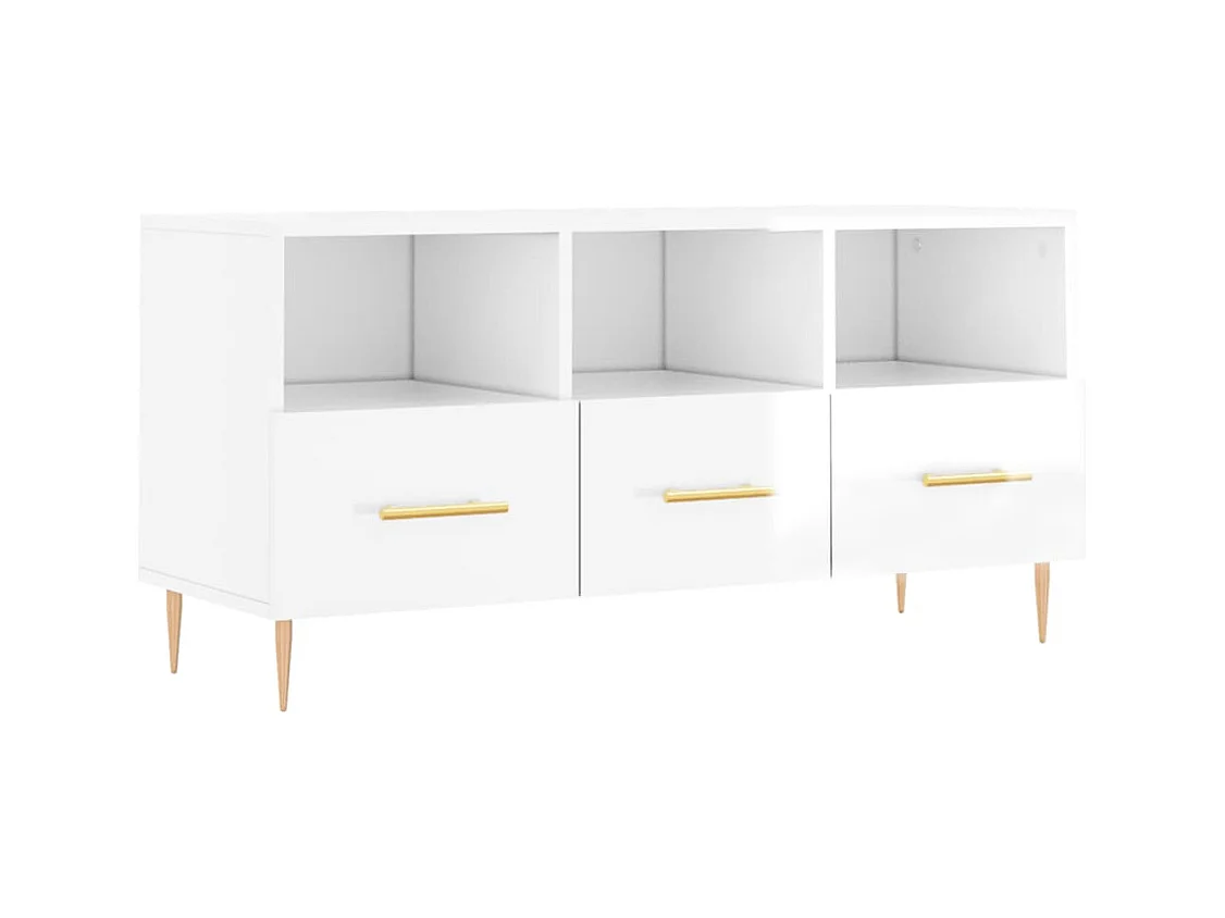 Meuble TV Blanc brillant 102x36x50 Bois d'ingénierie