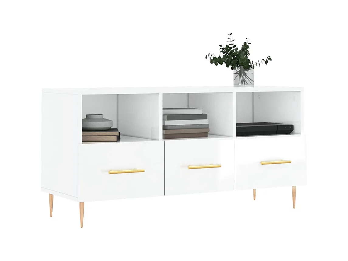 Meuble TV Blanc brillant 102x36x50 Bois d'ingénierie