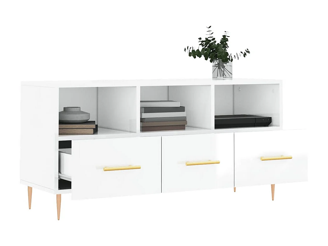 Meuble TV Blanc brillant 102x36x50 Bois d'ingénierie