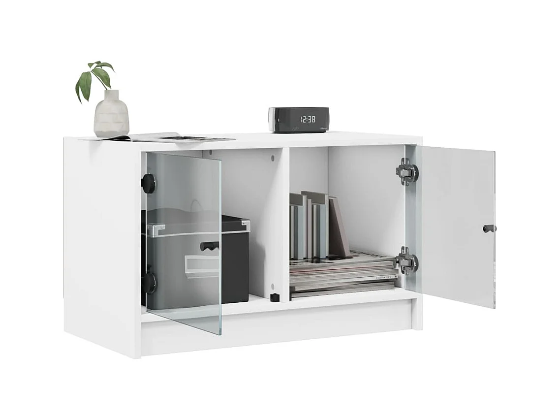 Meuble TV avec portes en verre blanc 68x37x42