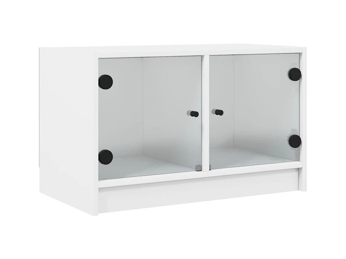 Meuble TV avec portes en verre blanc 68x37x42