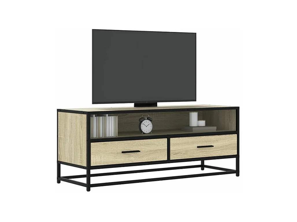 Meuble TV chêne sonoma 100x34,5x40 bois d'ingénierie et métal