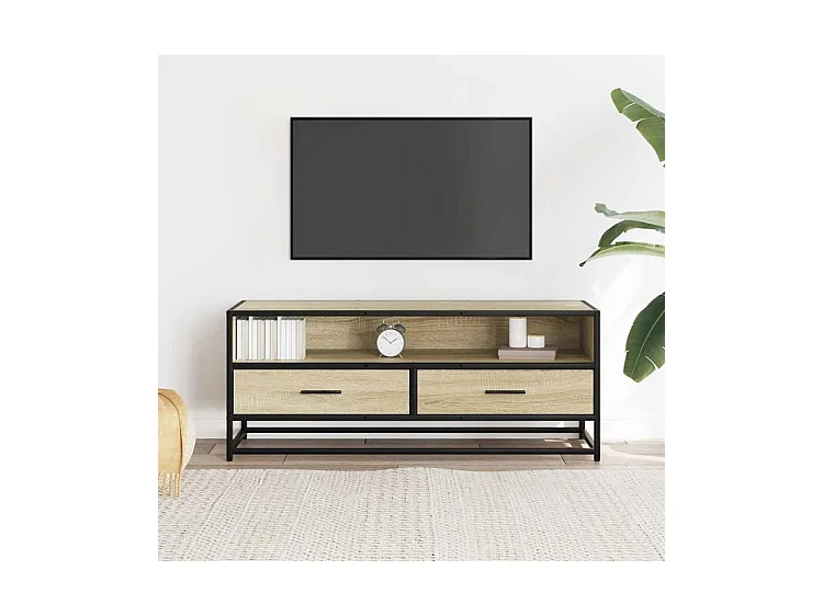 Meuble TV chêne sonoma 100x34,5x40 bois d'ingénierie et métal