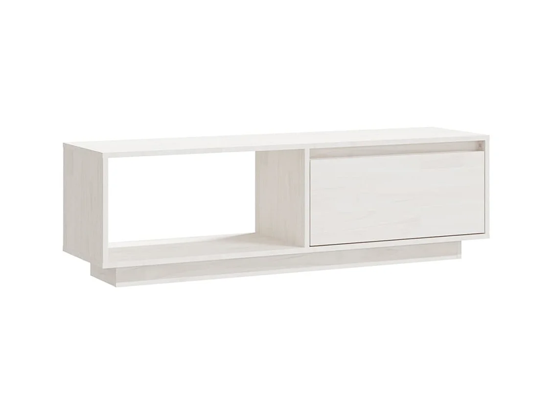 Meuble TV Blanc 110x30x33,5 Bois de pin massif