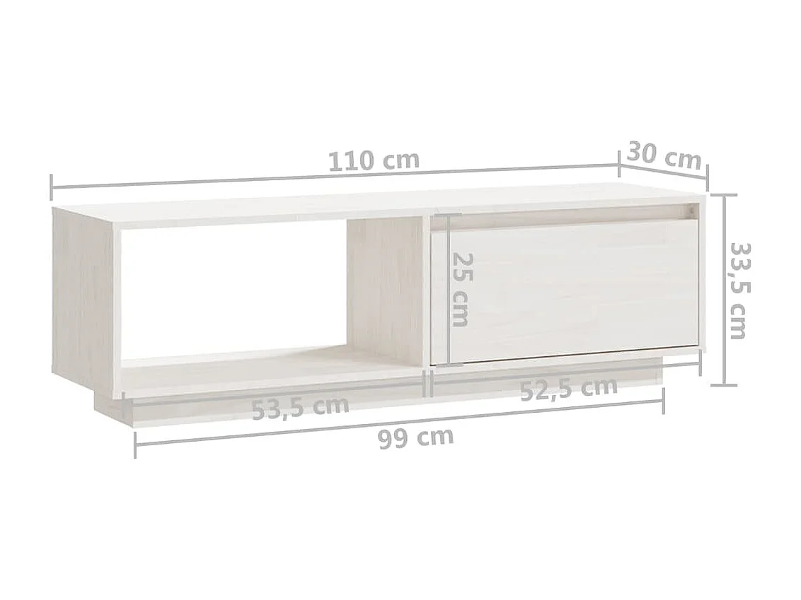 Meuble TV Blanc 110x30x33,5 Bois de pin massif