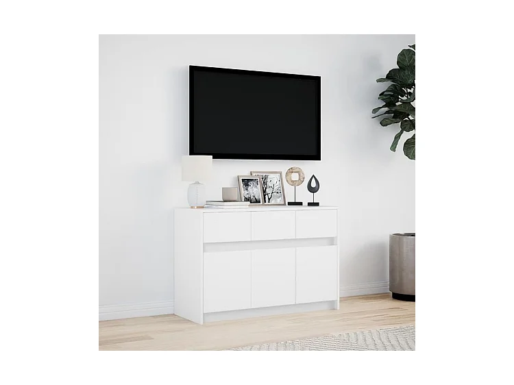Tv-meubel met LED 91x34x61 cm bewerkt hout wit