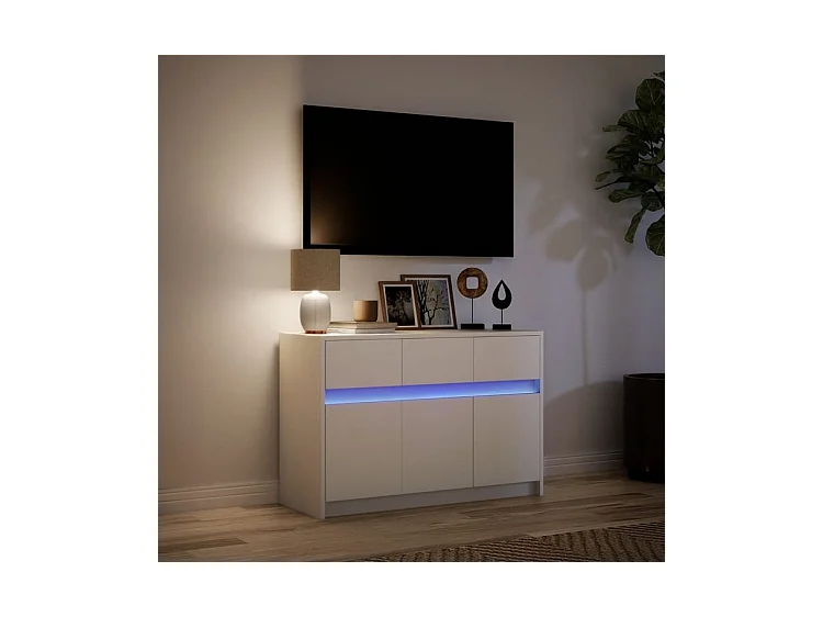 Tv-meubel met LED 91x34x61 cm bewerkt hout wit