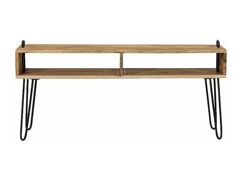 Meuble TV 2 niches manguier massif clair et pieds métal noir Soprana