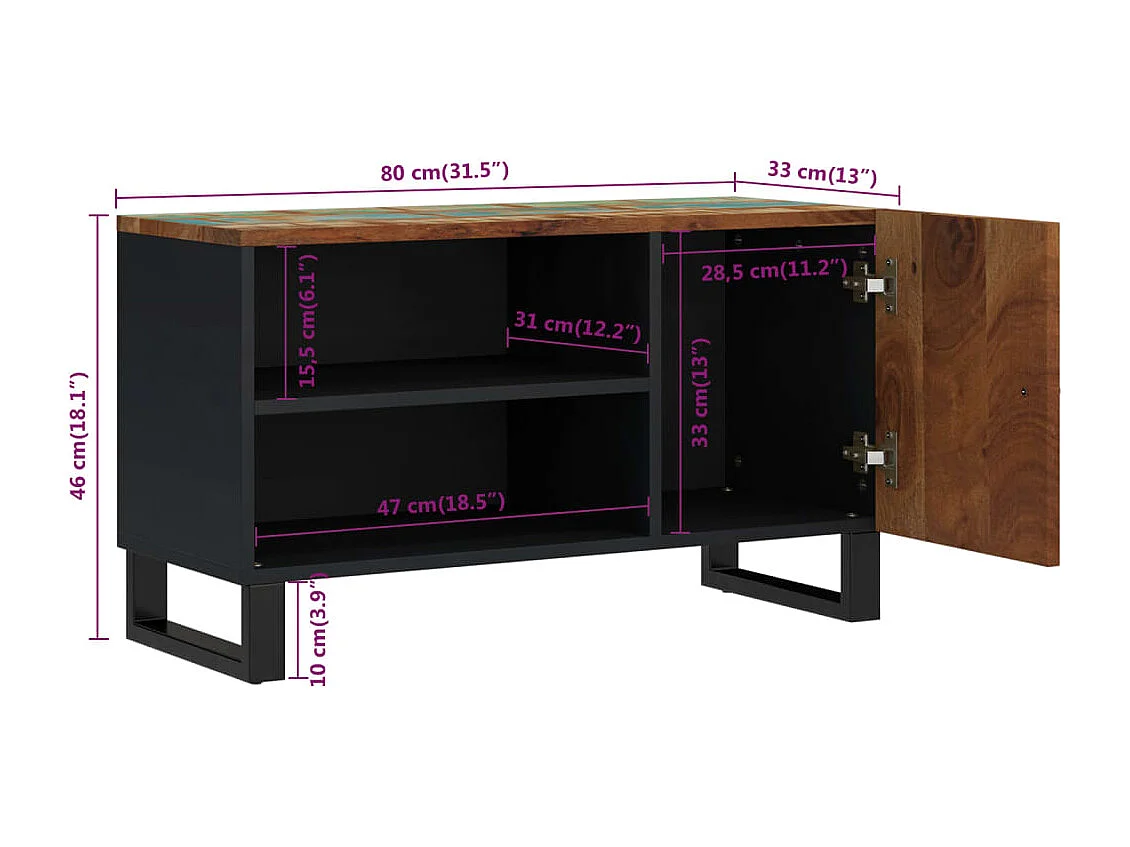 Meuble TV 80x33x46 bois de récupération et d'ingénierie