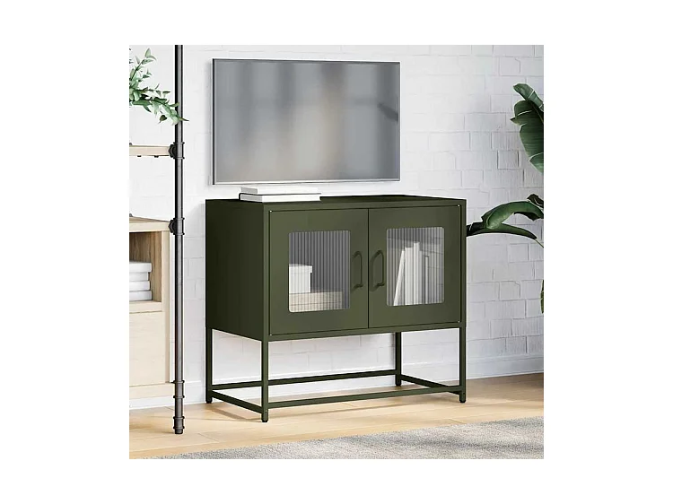 Meuble TV vert olive 68x39x60,5 acier laminé à froid
