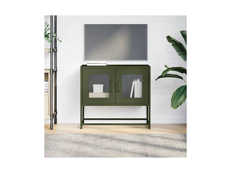 Meuble TV vert olive 68x39x60,5 acier laminé à froid