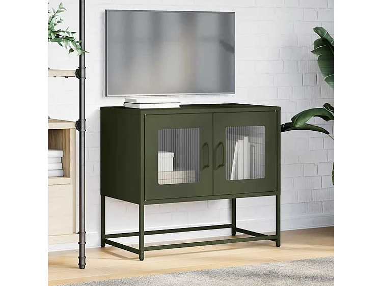 Meuble TV vert olive 68x39x60,5 acier laminé à froid