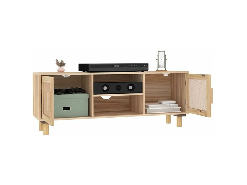 Meuble TV en bois 2 portes en Rotin naturel 105cm - Modèle Kaliga-Couleur Naturel