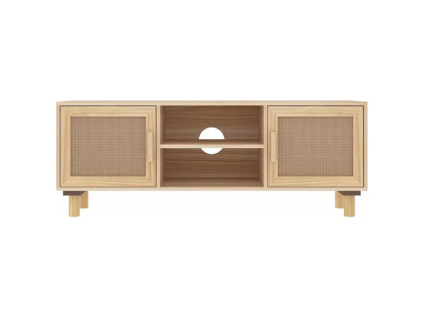 Meuble TV en bois 2 portes en Rotin naturel 105cm - Modèle Kaliga-Couleur Naturel