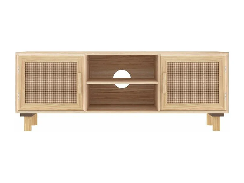 Meuble TV en bois 2 portes en Rotin naturel 105cm - Modèle Kaliga-Couleur Naturel