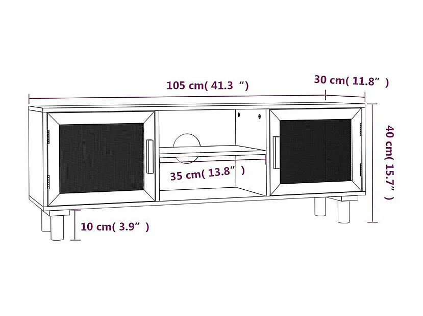 Meuble TV en bois 2 portes en Rotin naturel 105cm - Modèle Kaliga-Couleur Naturel