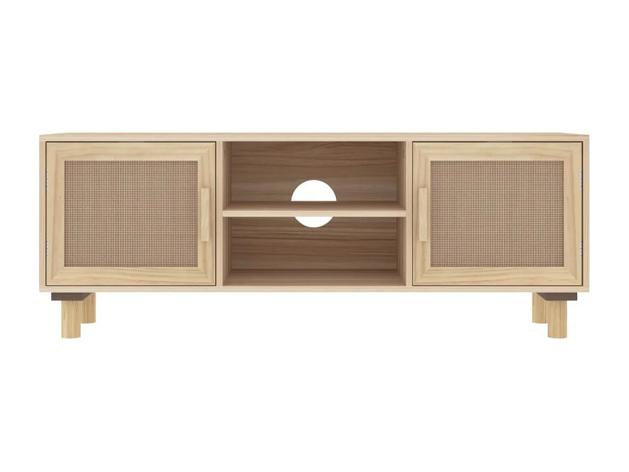 Meuble TV en bois 2 portes en Rotin naturel 105cm - Modèle Kaliga-Couleur Naturel