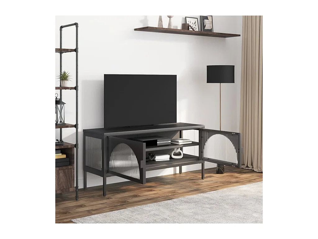 Meuble TV noir 105x35x50 verre et acier
