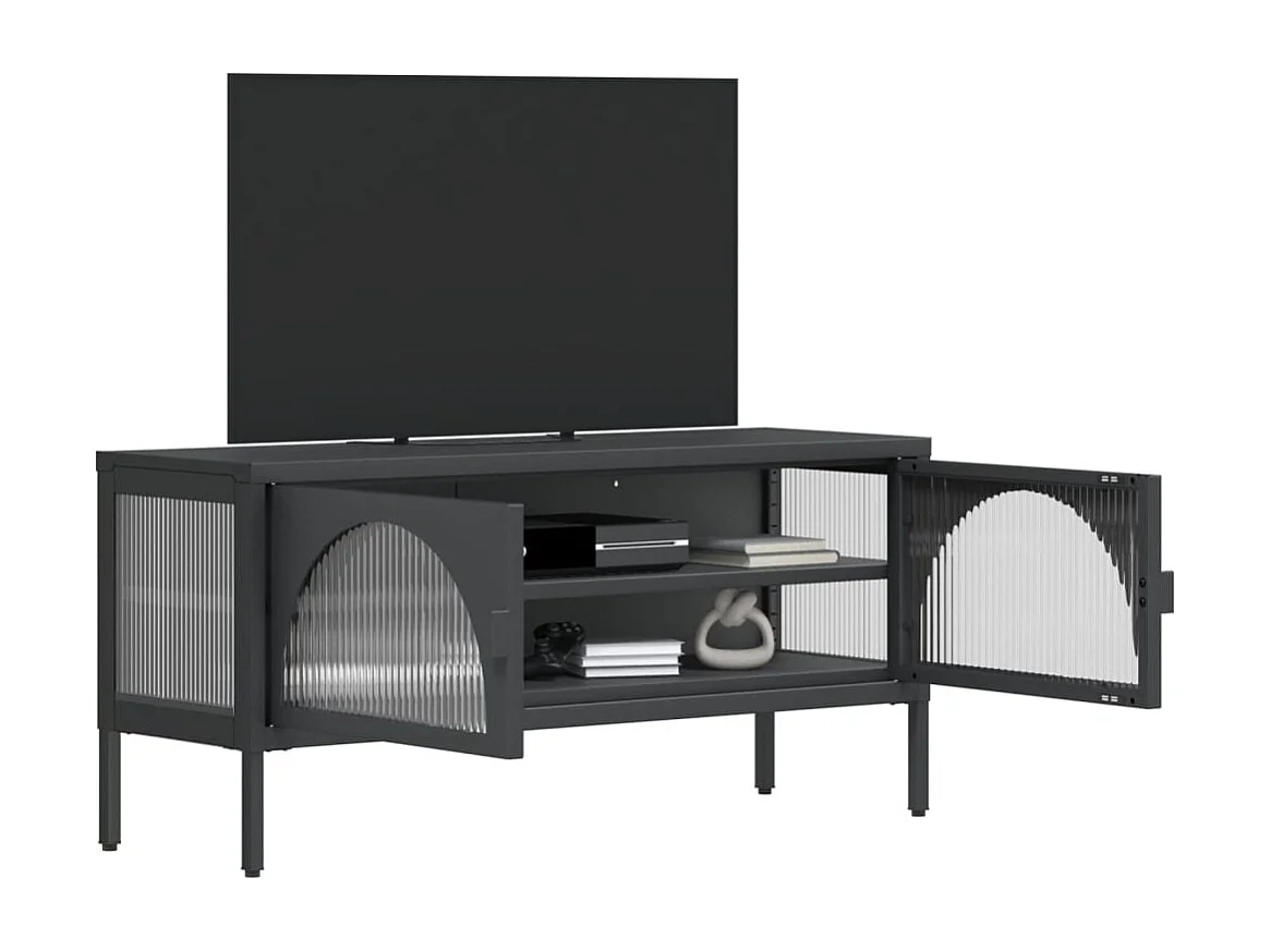 Meuble TV noir 105x35x50 verre et acier
