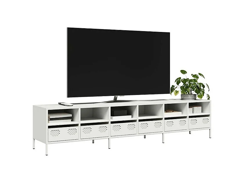 Meuble TV blanc 202x39x43,5 acier laminé à froid