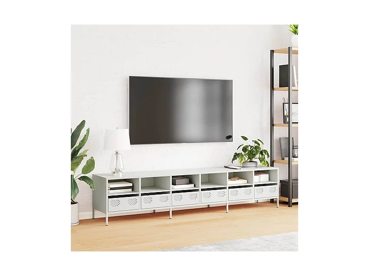 Meuble TV blanc 202x39x43,5 acier laminé à froid