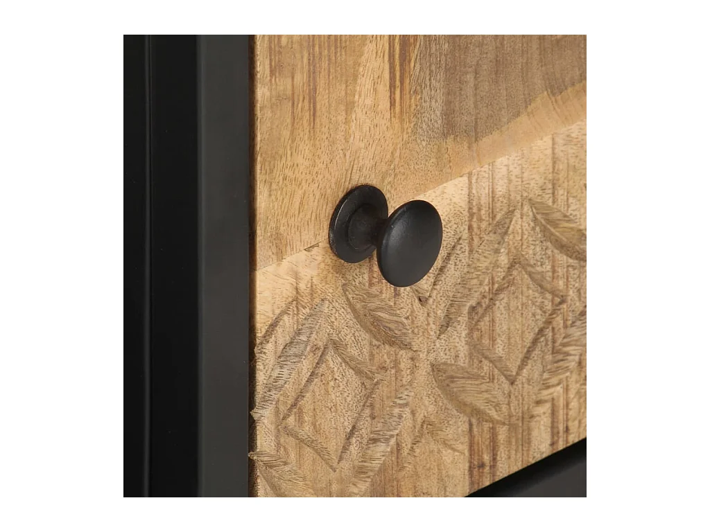 Meuble TV avec porte sculptée 90x30x40 Bois de manguier brut