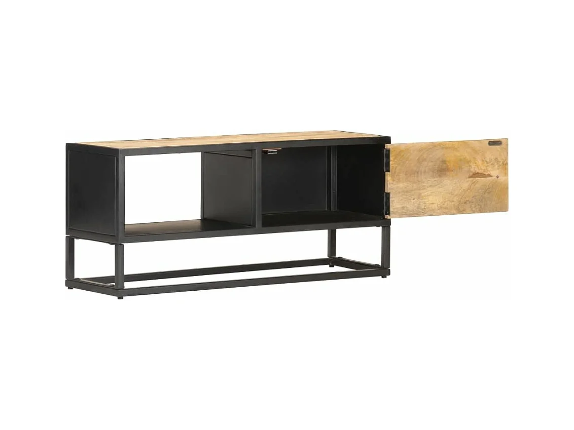 Meuble TV avec porte sculptée 90x30x40 Bois de manguier brut